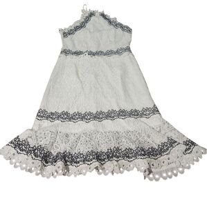 Foxiedox White Lace Halter Dress with Black Details - S